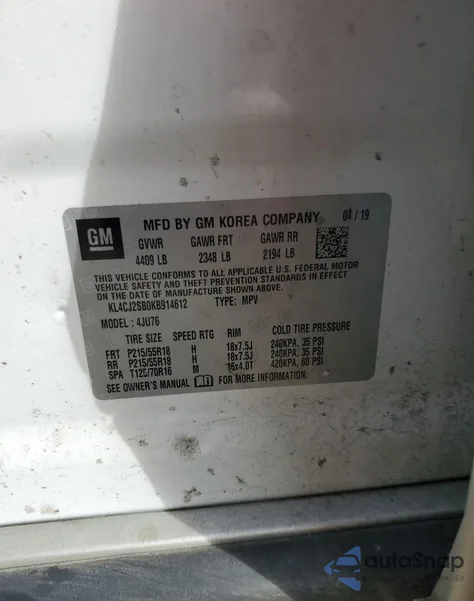 2019 Buick Encore Sport Touring z USA, uszkodzony, nr VIN KL4CJ2SB0KB914612